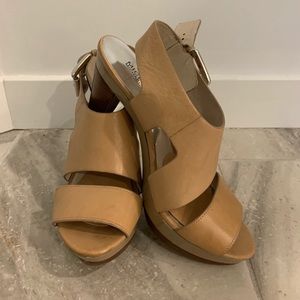 Michael Kors tan heels with buckle.